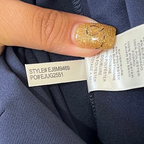 Eliza J Navy Ruffled Chiffon Draped Sleeveless Evening Wide Leg Jumpsuit Size 6 - Picture 12 of 12